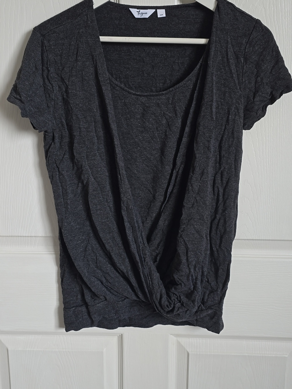 Thyme Maternity Charcoal Wrap-Front Short Sleeve Tee - NURSING FRIENDLY